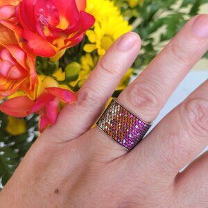 Square Rainbow Pave Ring